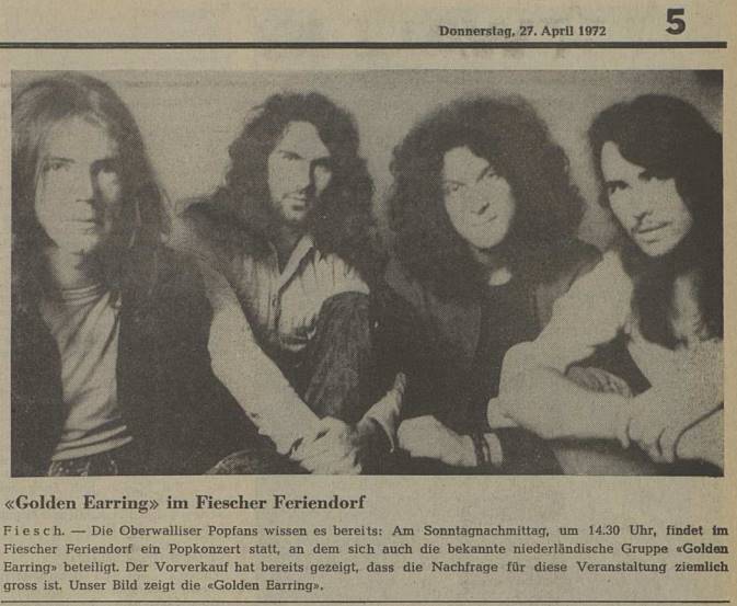Golden Earring show announcement April 30, 1972 Fiesch - Aula L'universite de Fribourg