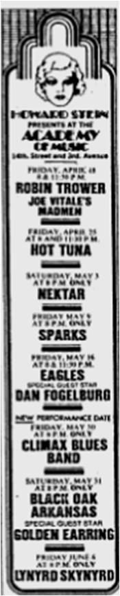 Black Oak Arkansas with Golden Earring show ad May 31, 1975