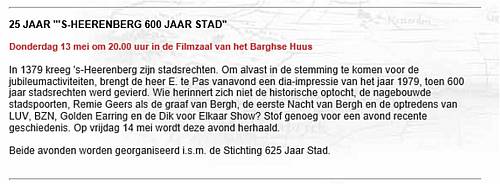 Golden Earring 1979 show announcement 's Heerenberg on the internet