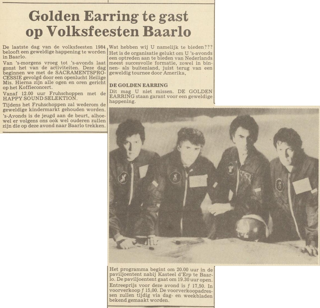 Golden Earring newspaper show announcement Baarlo - Manege